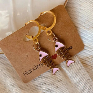 Cute Handmade Pink Fishbone design Fashion Earrings set